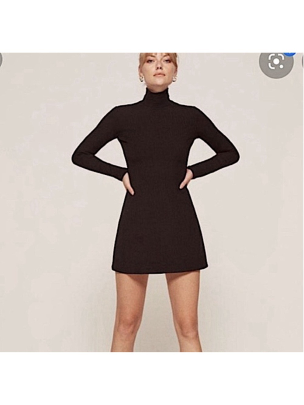 Reformation Maya Mini Dress Small Ribbed Knit Black Turtleneck Boho City LBD
